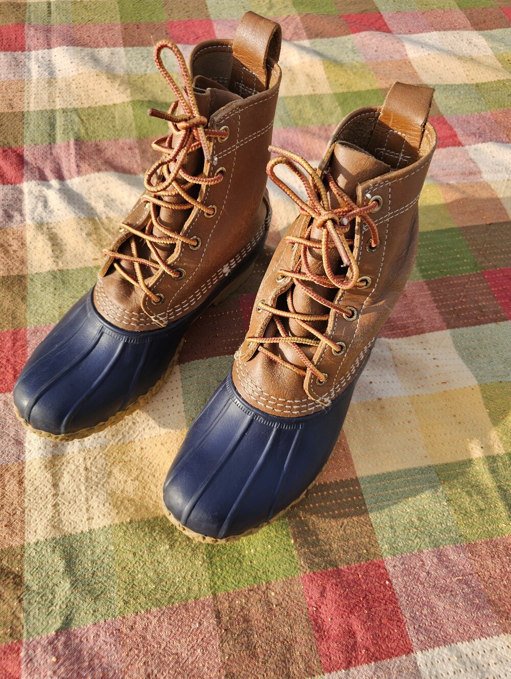 Vintage L.L.Bean Bean Boots Women’s 8M Brown Leather Navy Rubber Duck Boots Made